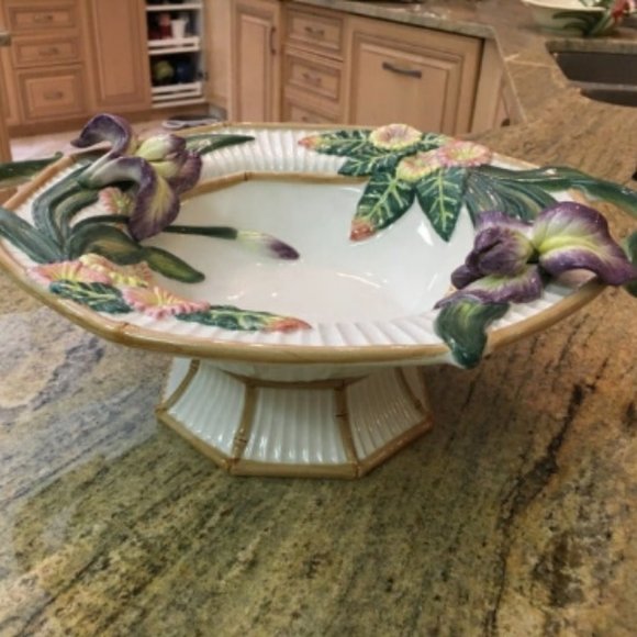 Extremely Rare Fitz and Floyd Purple Iris Footed Bowl with Handles
